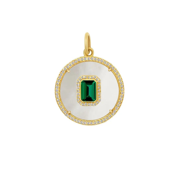 Emerald & Diamond Mother of Pearl Pendant | 14K Gold | JJ Jewelry Miami