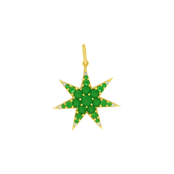 Emerald and Diamond Star Pendant in 14K Yellow Gold | JJ Jewelry