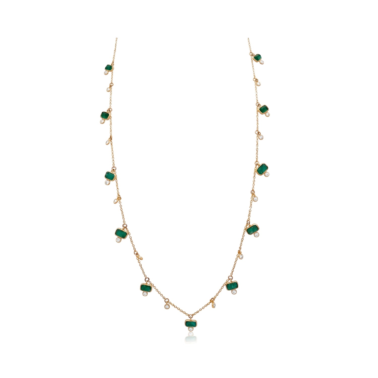 Emerald Diamond Necklace in Yellow Gold