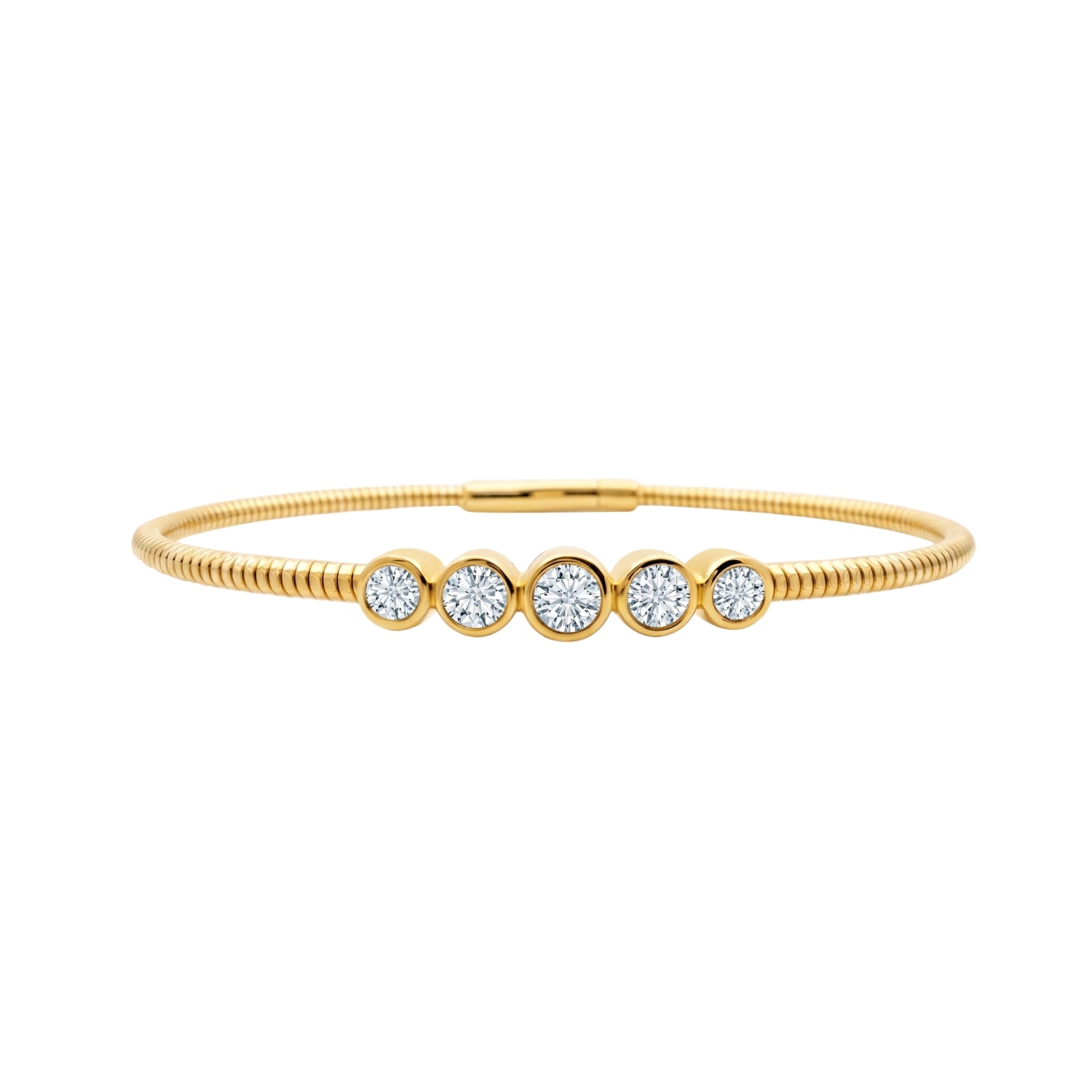 Five-Stone Round Brilliant Diamond Flexible Bangle in 18K Yellow Gold