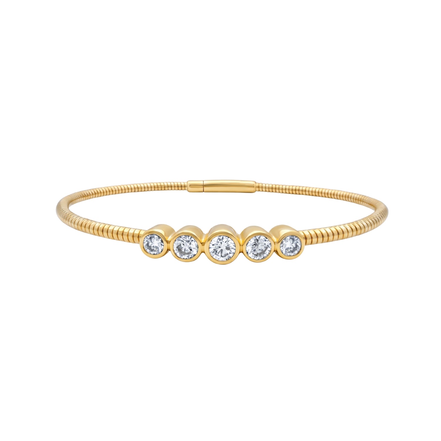 Five-Stone Round Brilliant Diamond Flexible Bangle in 18K Yellow Gold