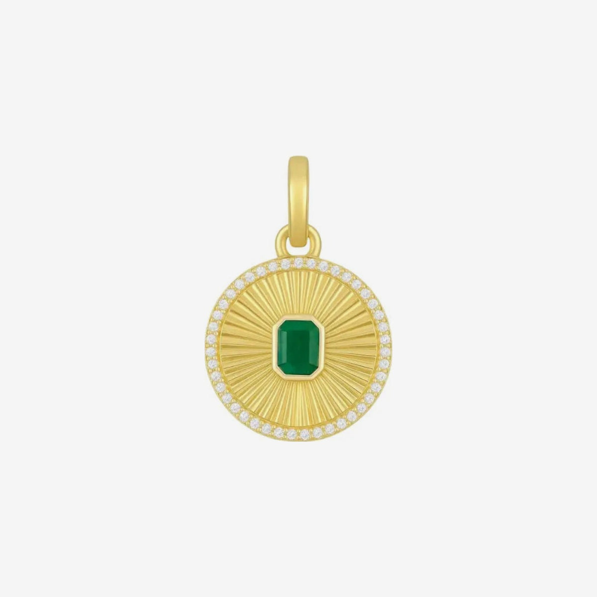 Fluted Emerald Disc Pendant with Diamonds in 14K Yellow Gold, view 2 | JJ Jewelry Miami