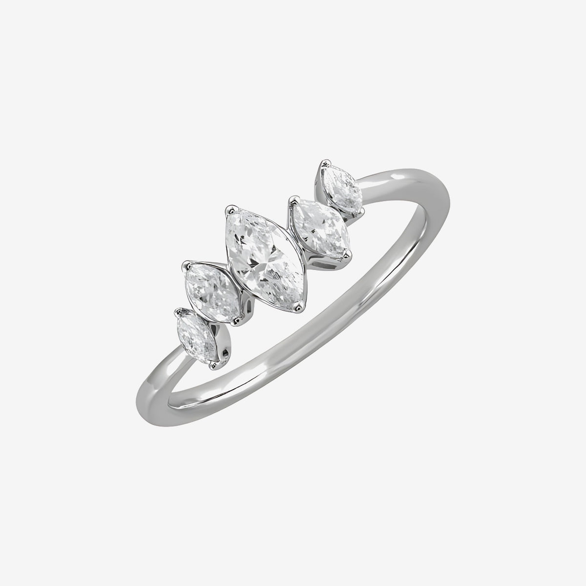 Four Marquise Diamond Curved Pinky Ring in 18K White Gold | JJ Jewelry
