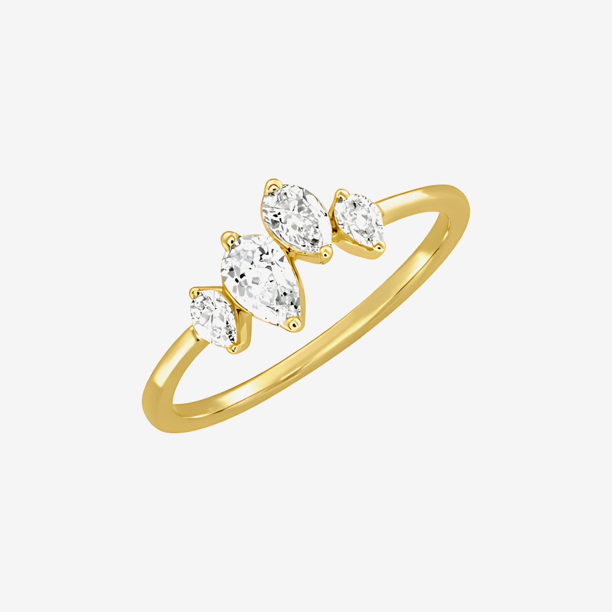 Four Marquise Diamond Curved Pinky Ring in 18K Yellow Gold | JJ Jewelry