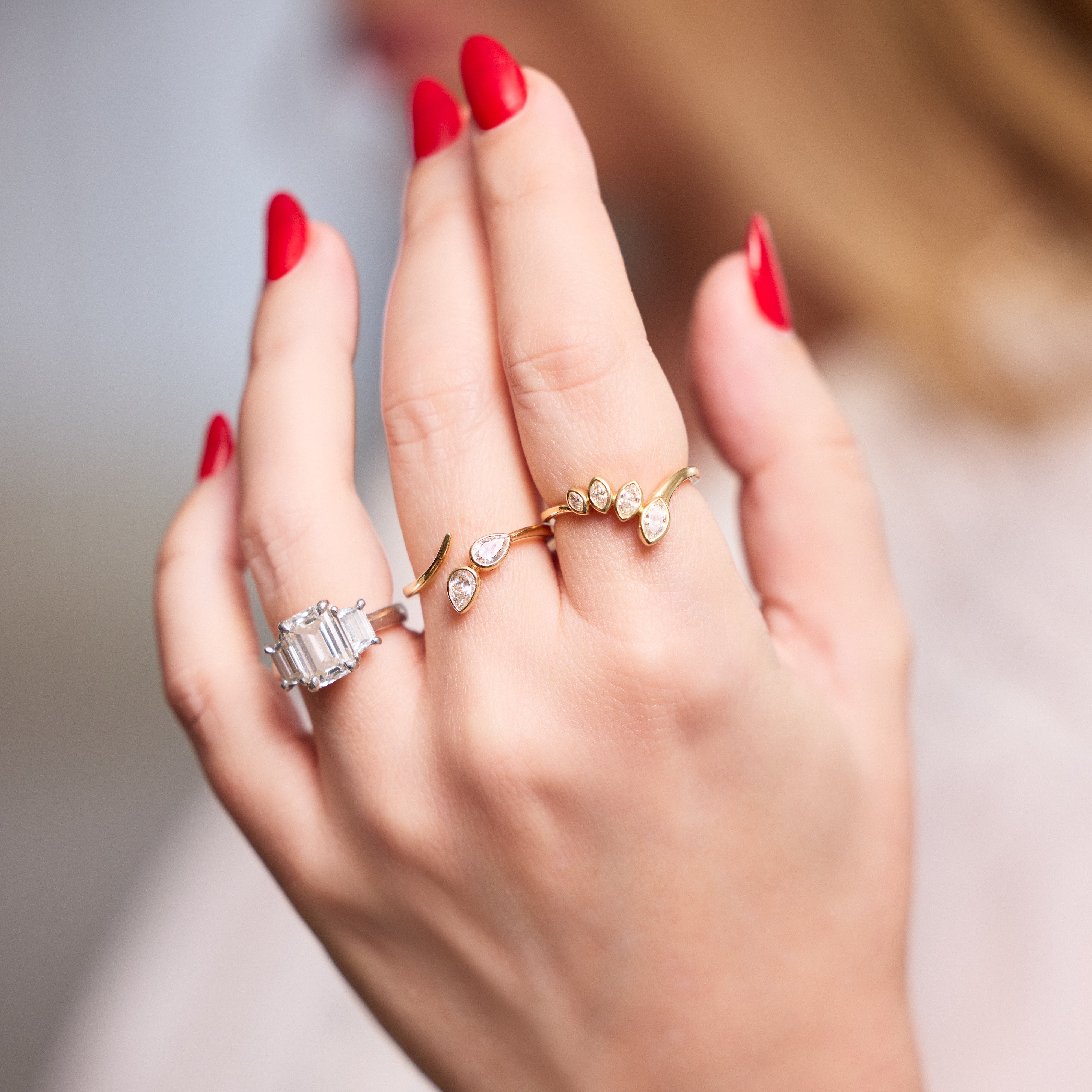 Four Marquise Diamond Open Band Ring in 18K Yellow Gold