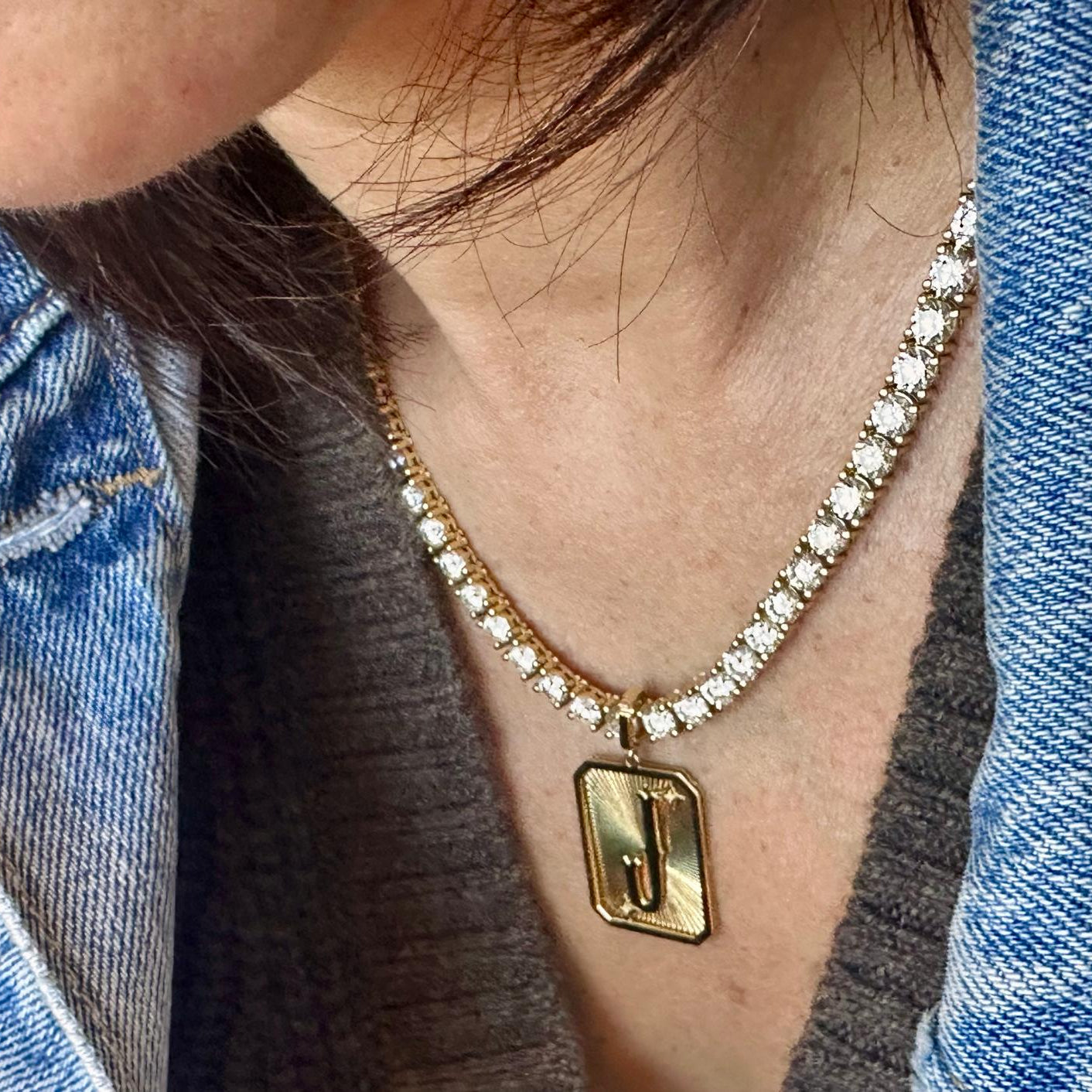 Four-Prong Diamond Tennis Necklace in 18K Gold — 27 Carats