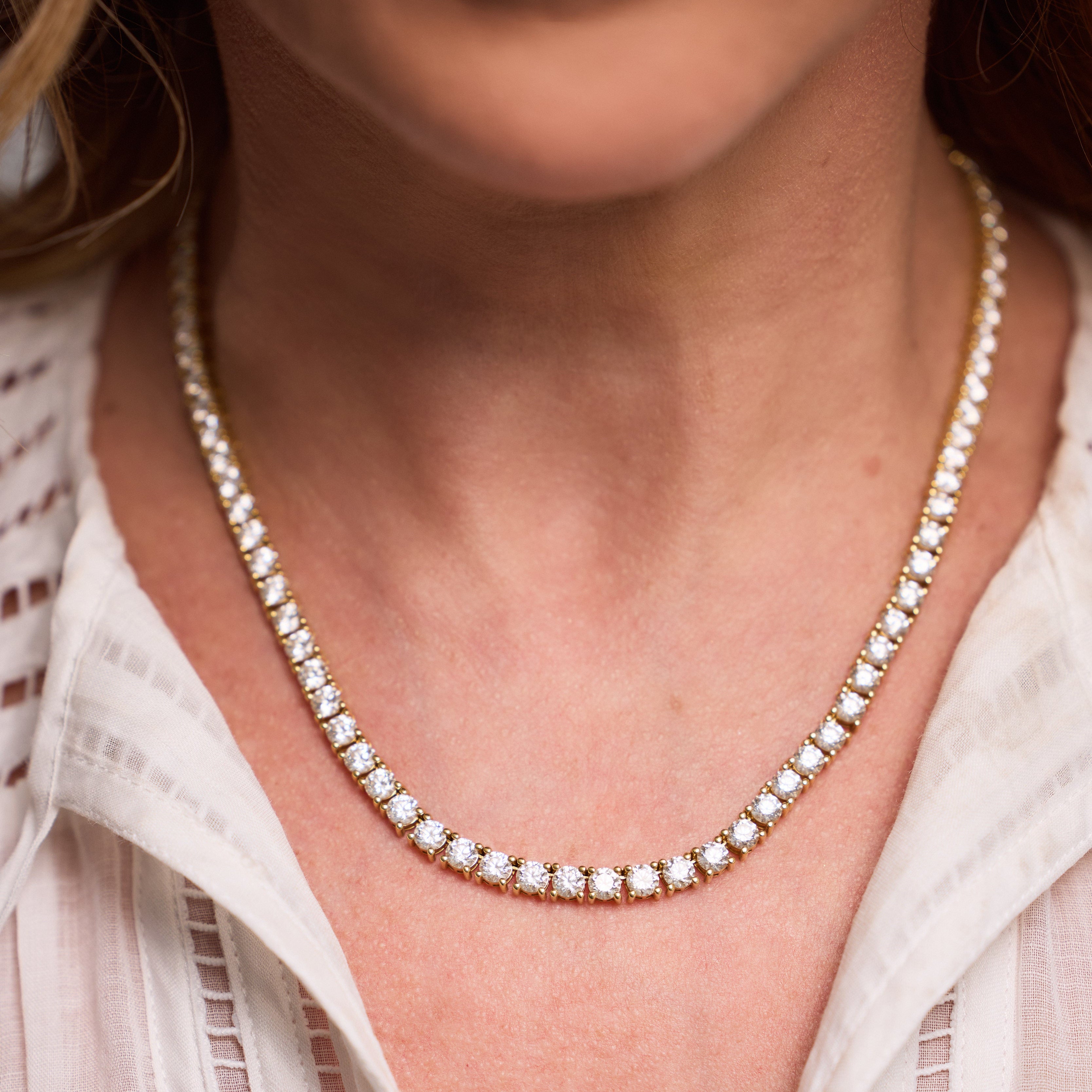 Four-Prong Diamond Tennis Necklace 27 Carats 18K Gold | JJ Jewelry Miami