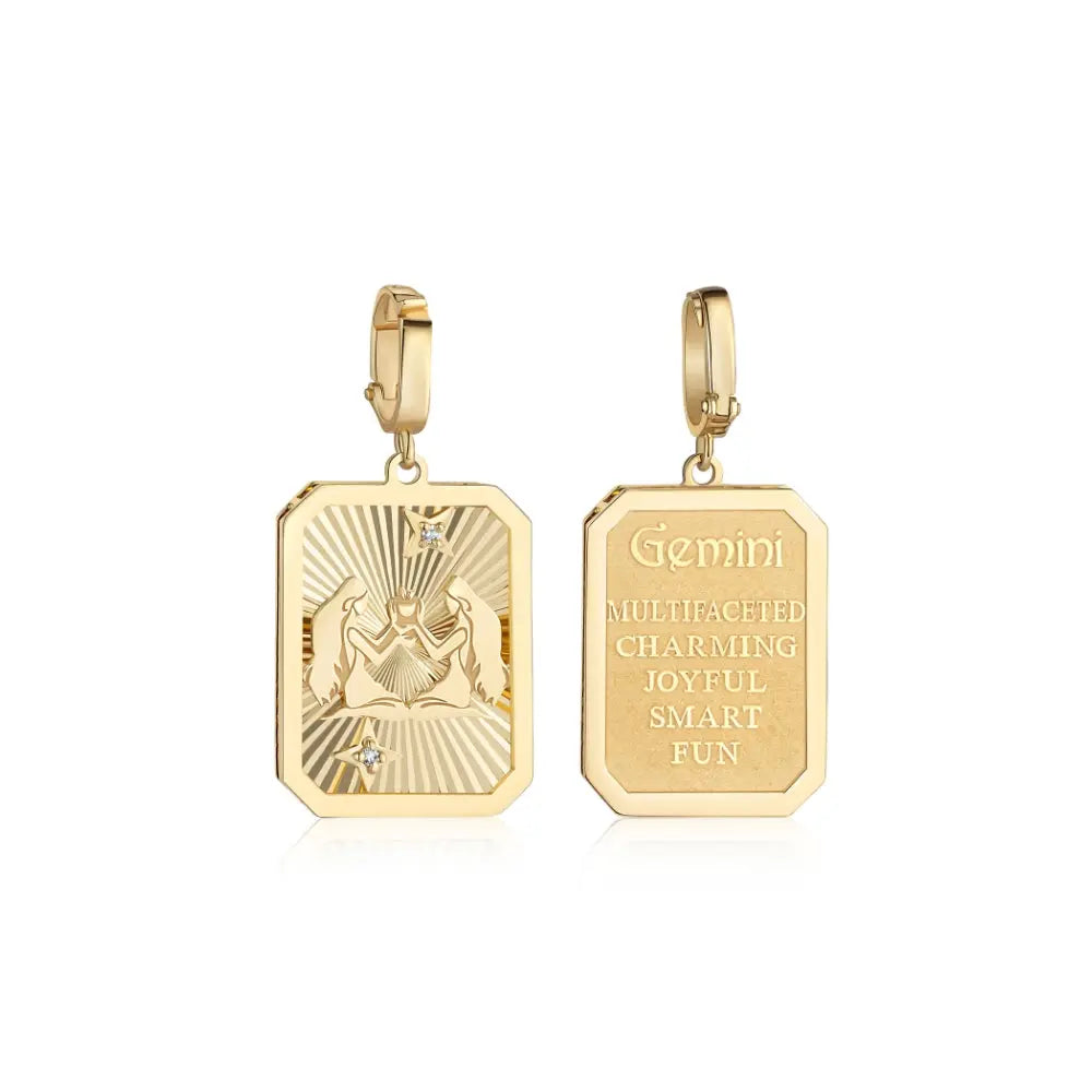 Gemini Zodiac Engraved Gold and Diamond Pendant-Princess Jewelry Shop