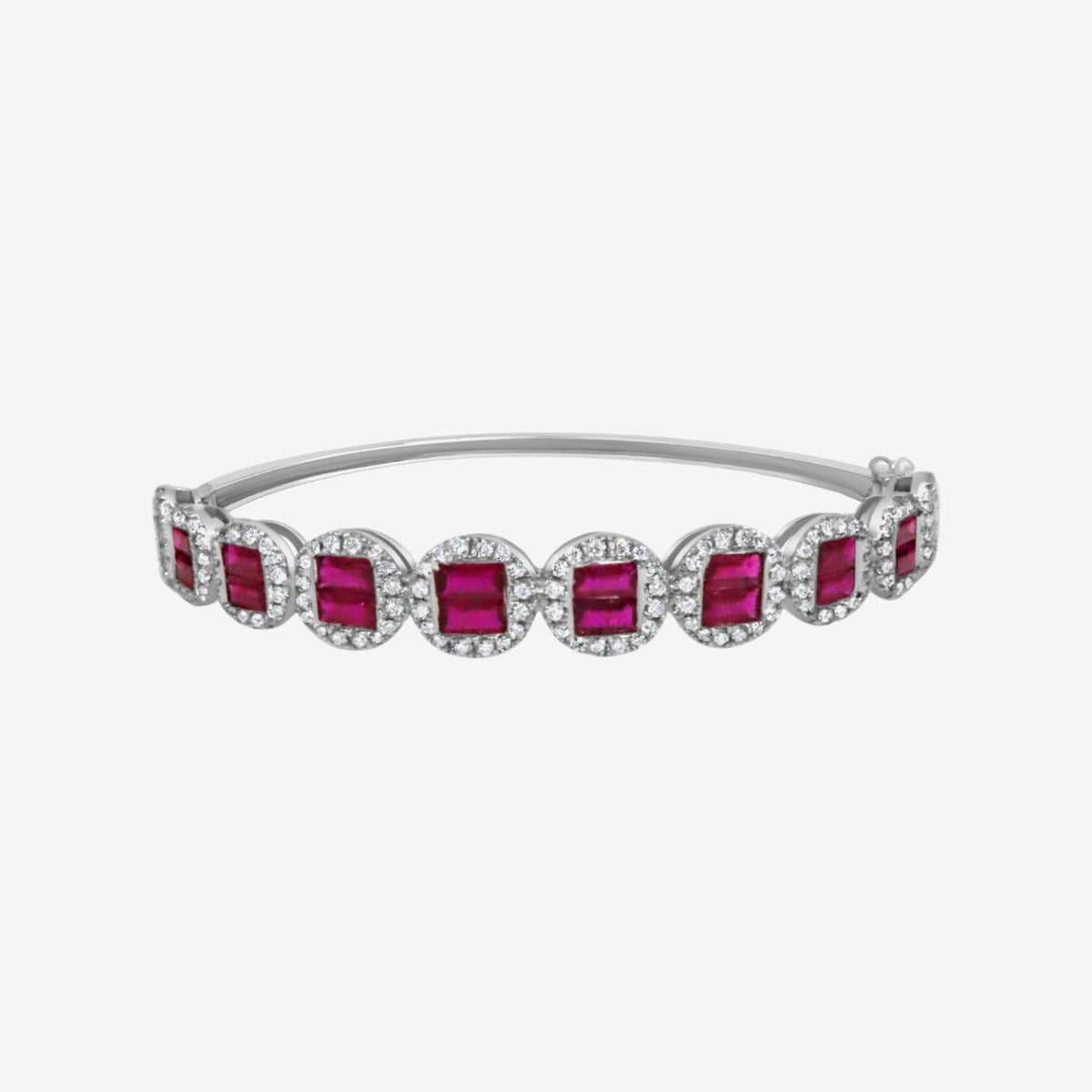 Gemstone and Diamond Halo Bangle with Ruby | JJ Jewelry