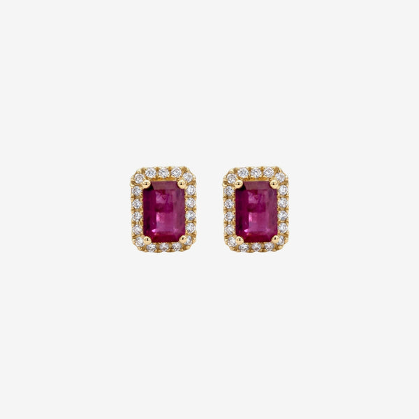 Gemstone and Diamond Halo Stud Earrings, gray background | JJ Jewelry Miami