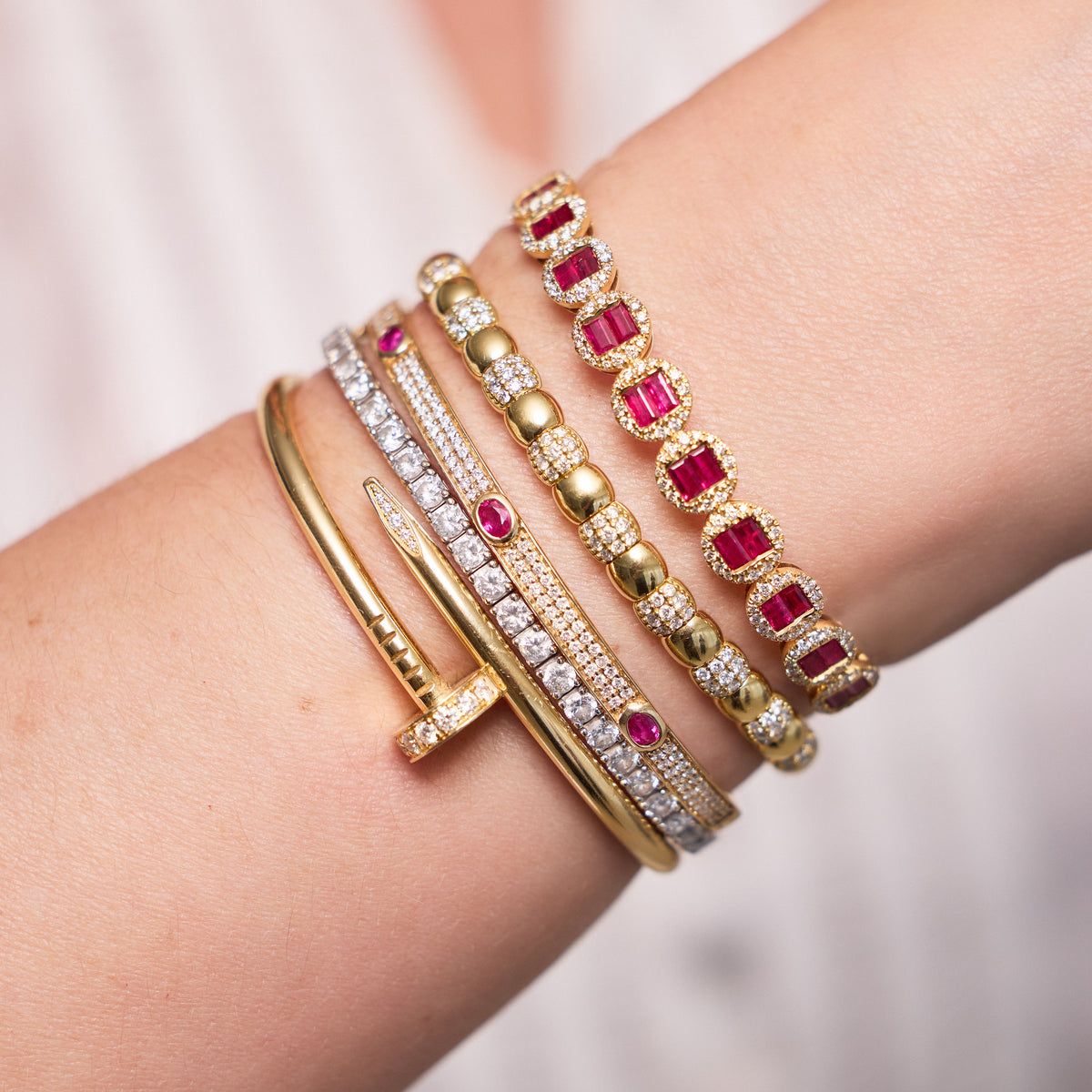 Gemstone and Diamond Pavé Bangle Bracelet, view 4 | JJ Jewelry Miami