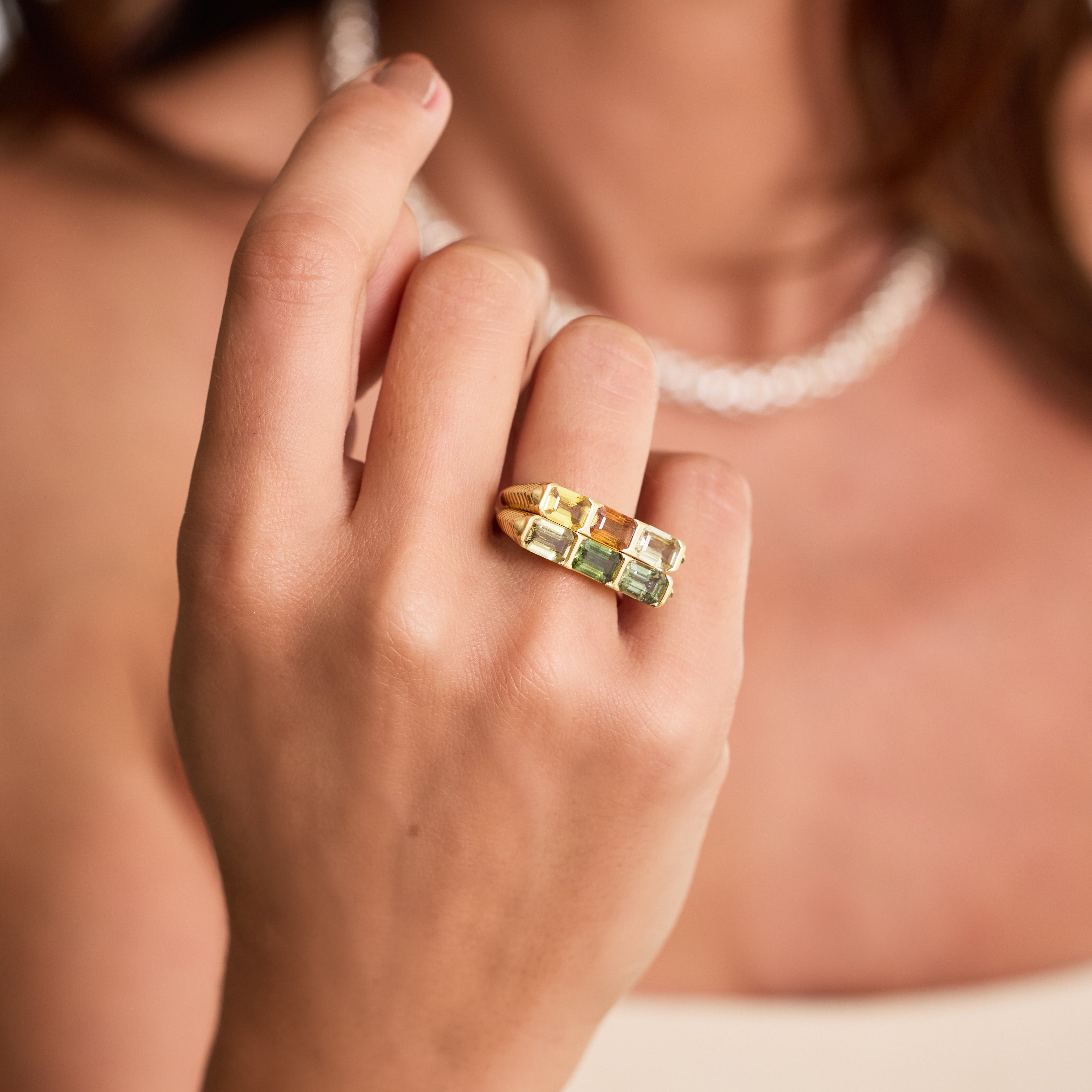 Geometric Green Sapphire Cocktail Ring in 18K Yellow Gold