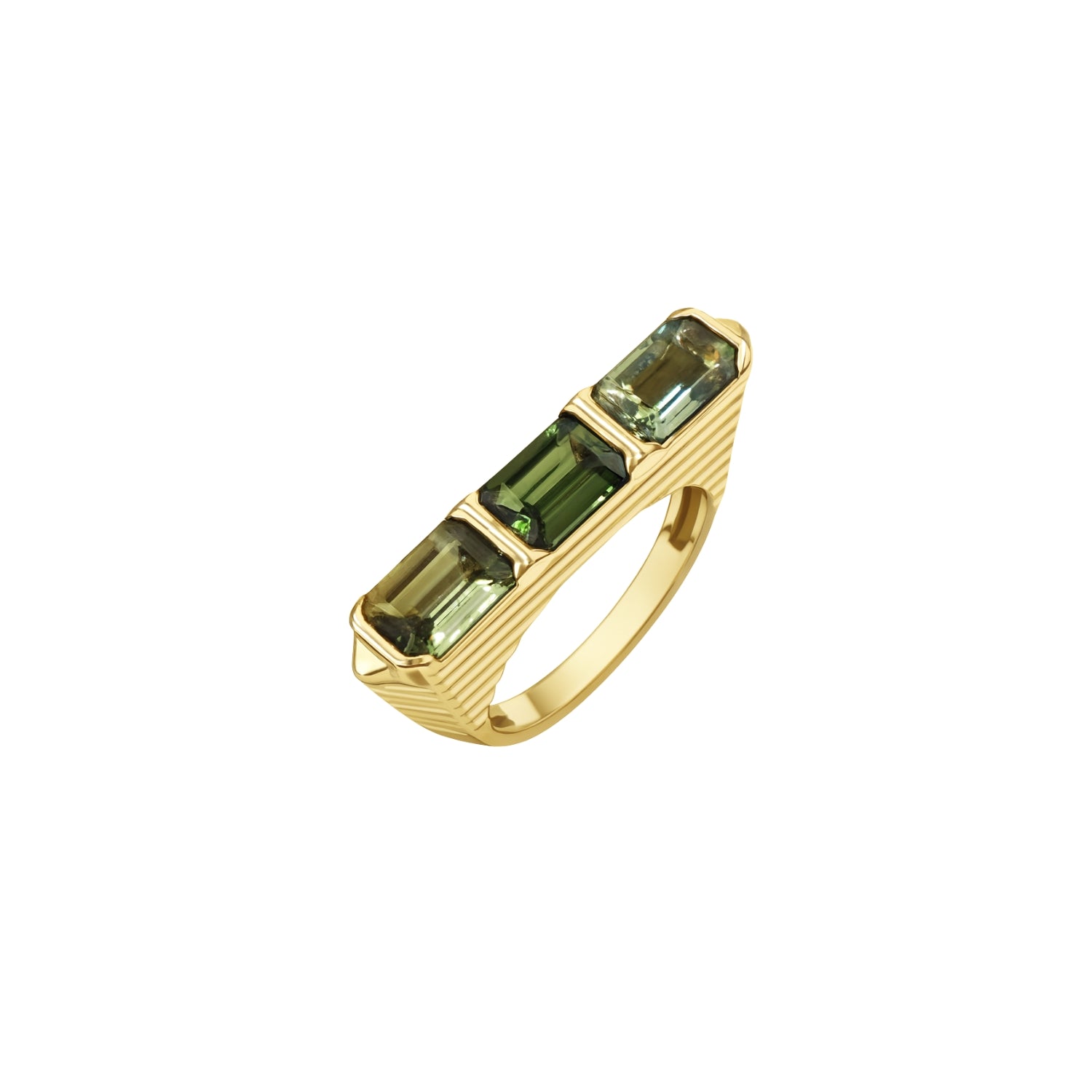 Geometric Green Sapphire Cocktail Ring in 18K Yellow Gold
