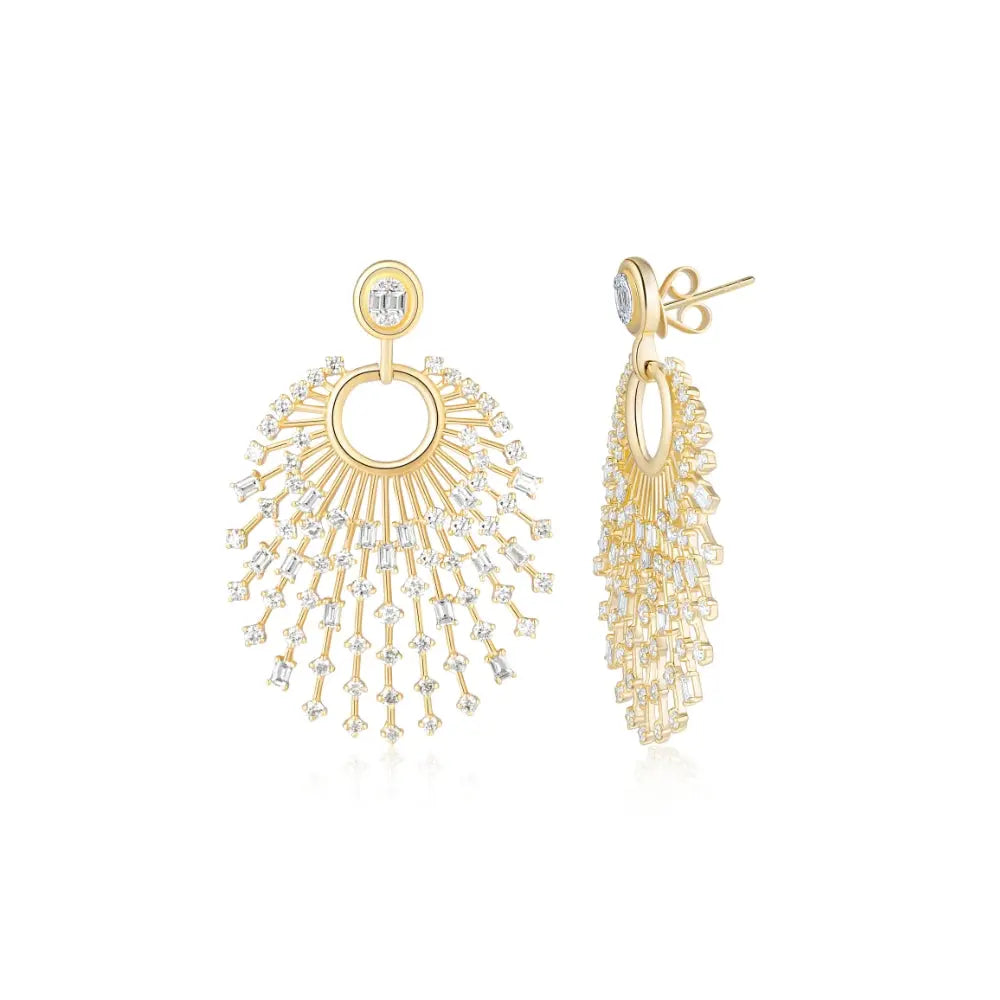 Glorious Sunburst Diamond Earrings-Princess Jewelry Shop