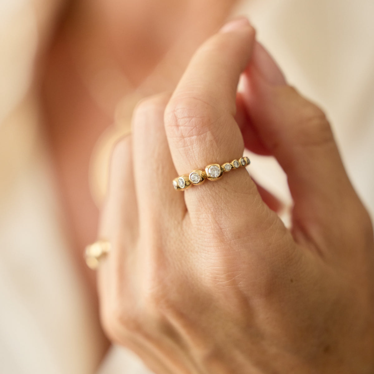 Golden Night Glam Diamond Bubble Ring