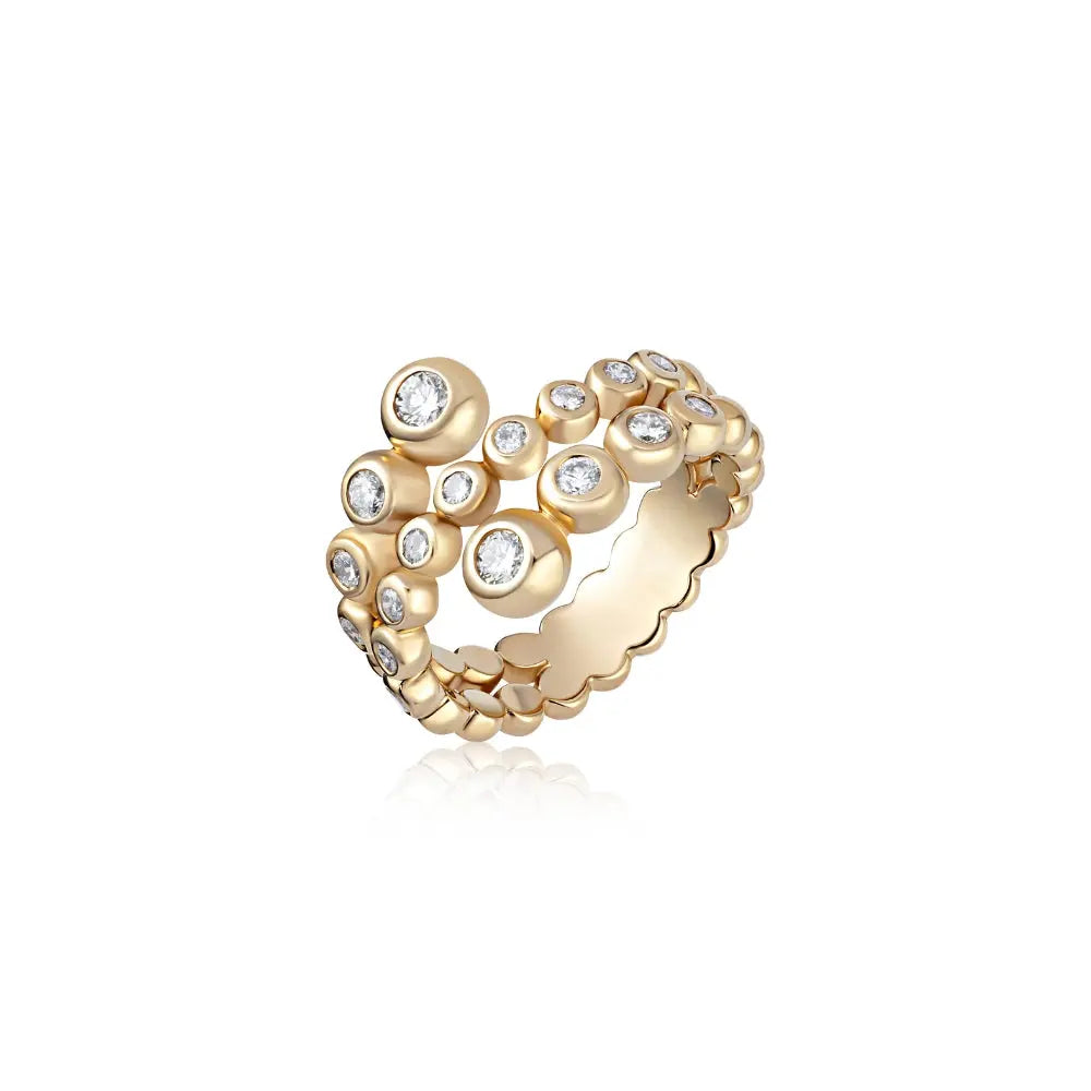 Golden Spiral Double Diamond Ring-Princess Jewelry Shop