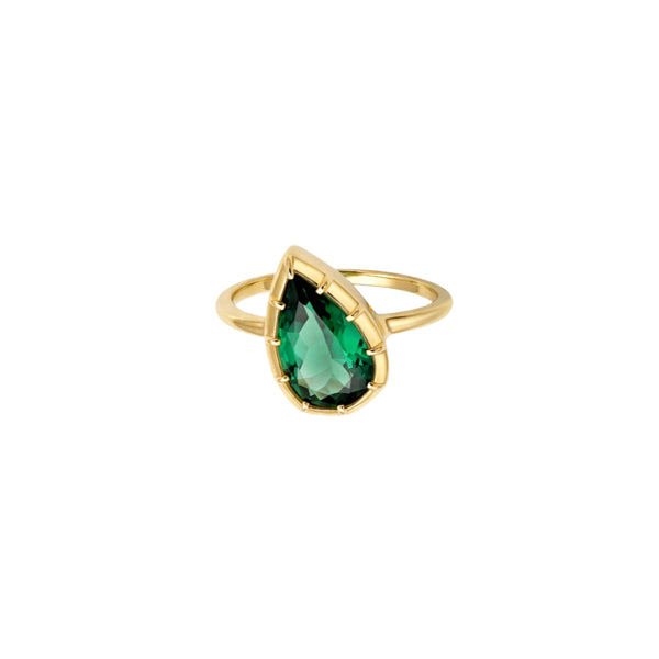Green Tourmaline Pear Ring in 18K Yellow Gold