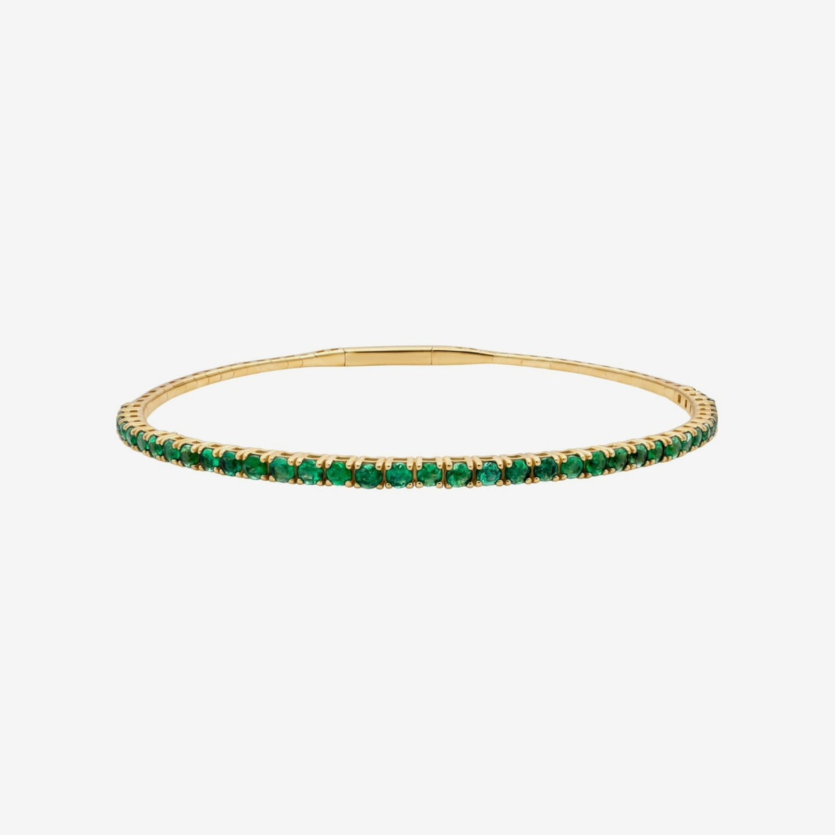 Half Emerald Flexible Bangle in Yellow Gold | JJ Jewelry