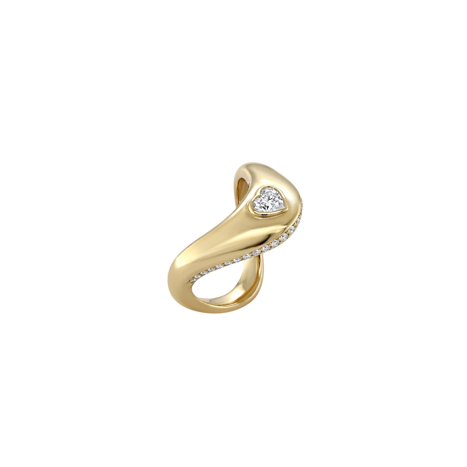 Heart Diamond Wave Ring in 14K Yellow Gold | JJ Jewelry Miami