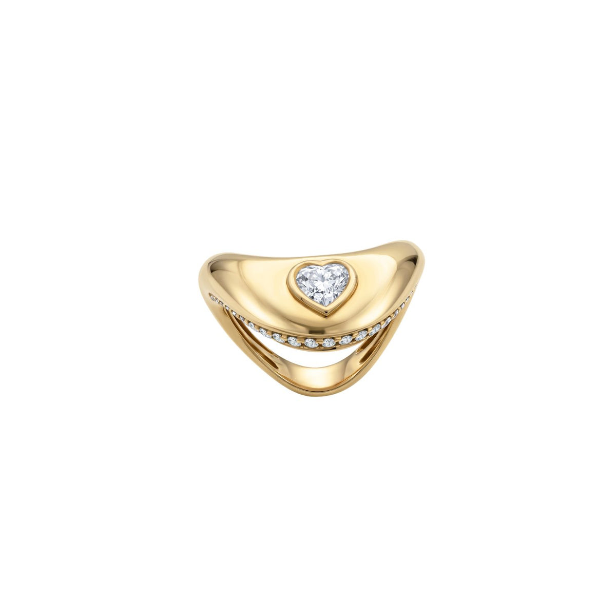 Heart Diamond Sculptural Wave Ring in 14K Yellow Gold