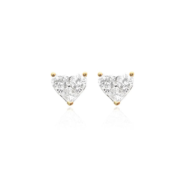 Heart Diamond Stud Earrings in Yellow Gold-Princess Jewelry Shop