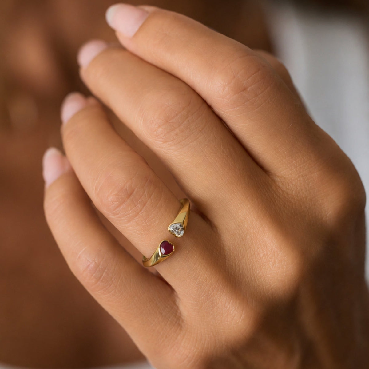 Heart Ruby and Diamond Open Ring, lifestyle view 1 | JJ Jewelry