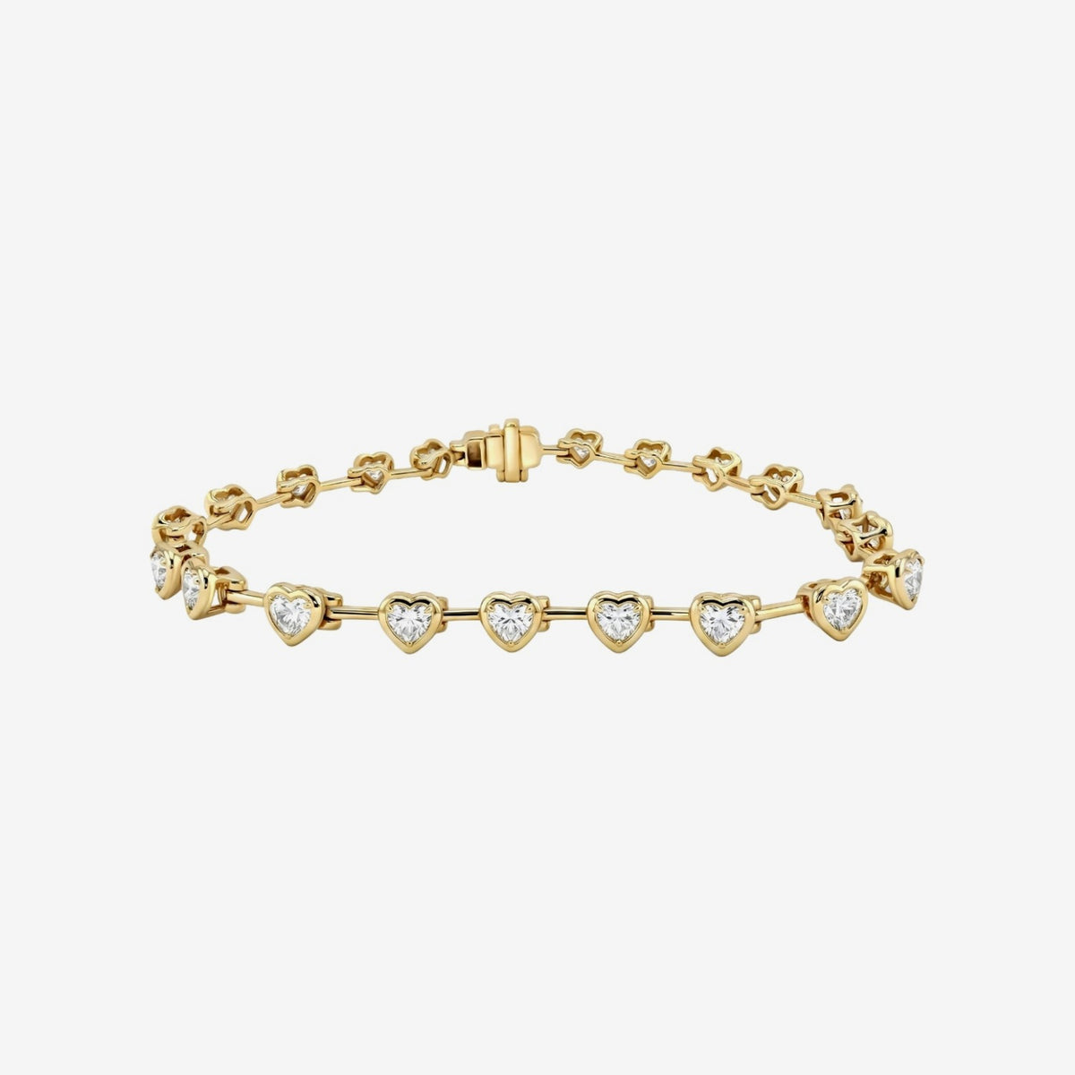 Heart-Shaped Spaced Bezel Diamond Bracelet in Yellow Gold | JJ Jewelry