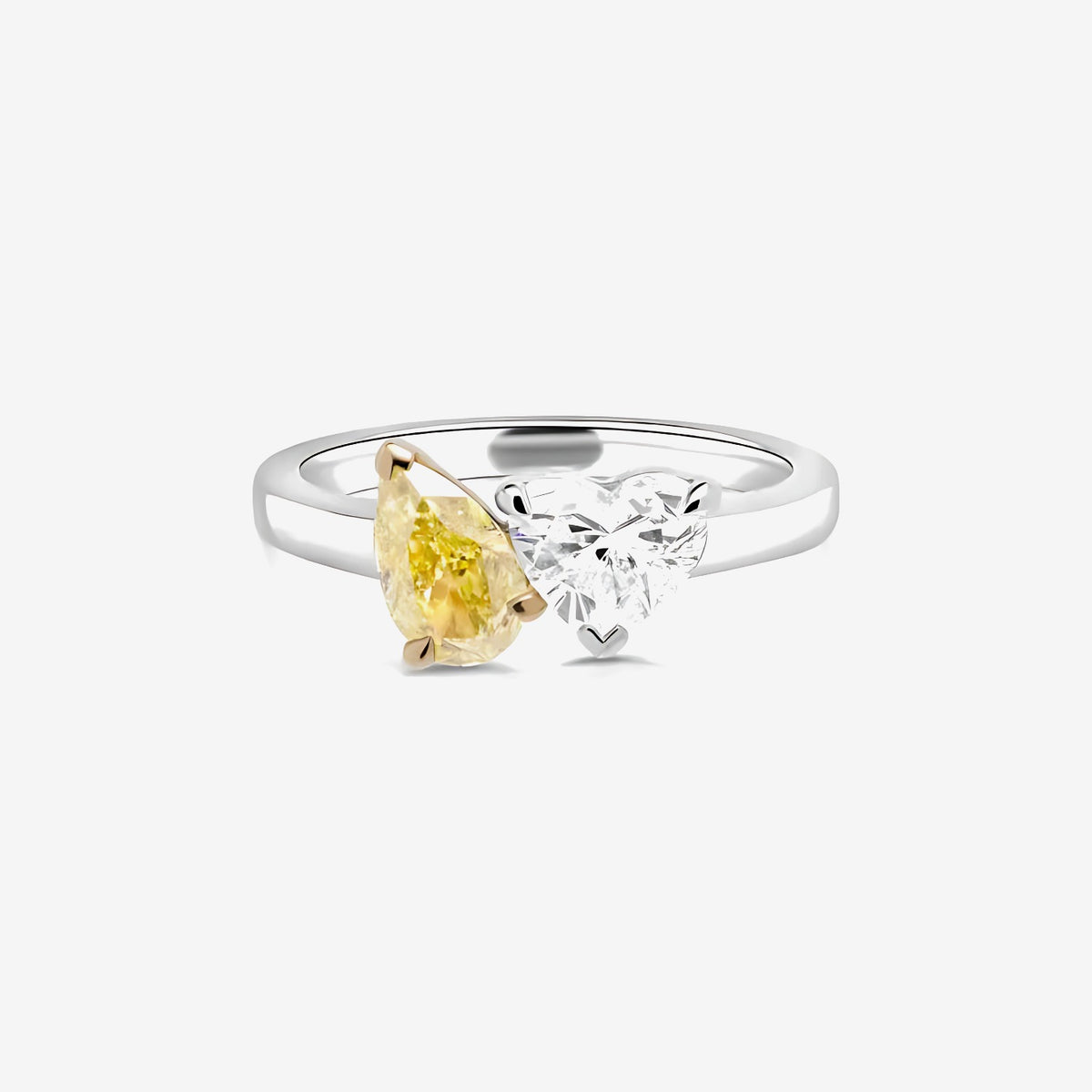 Heart and Pear Yellow and White Diamond Ring in 18K White Gold | JJ Jewelry