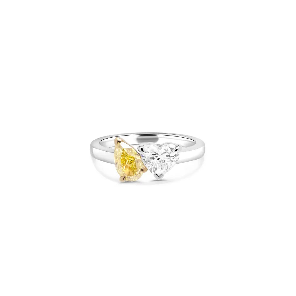 Heart and Pear Yellow and White Diamond Ring-Princess Jewelry Shop