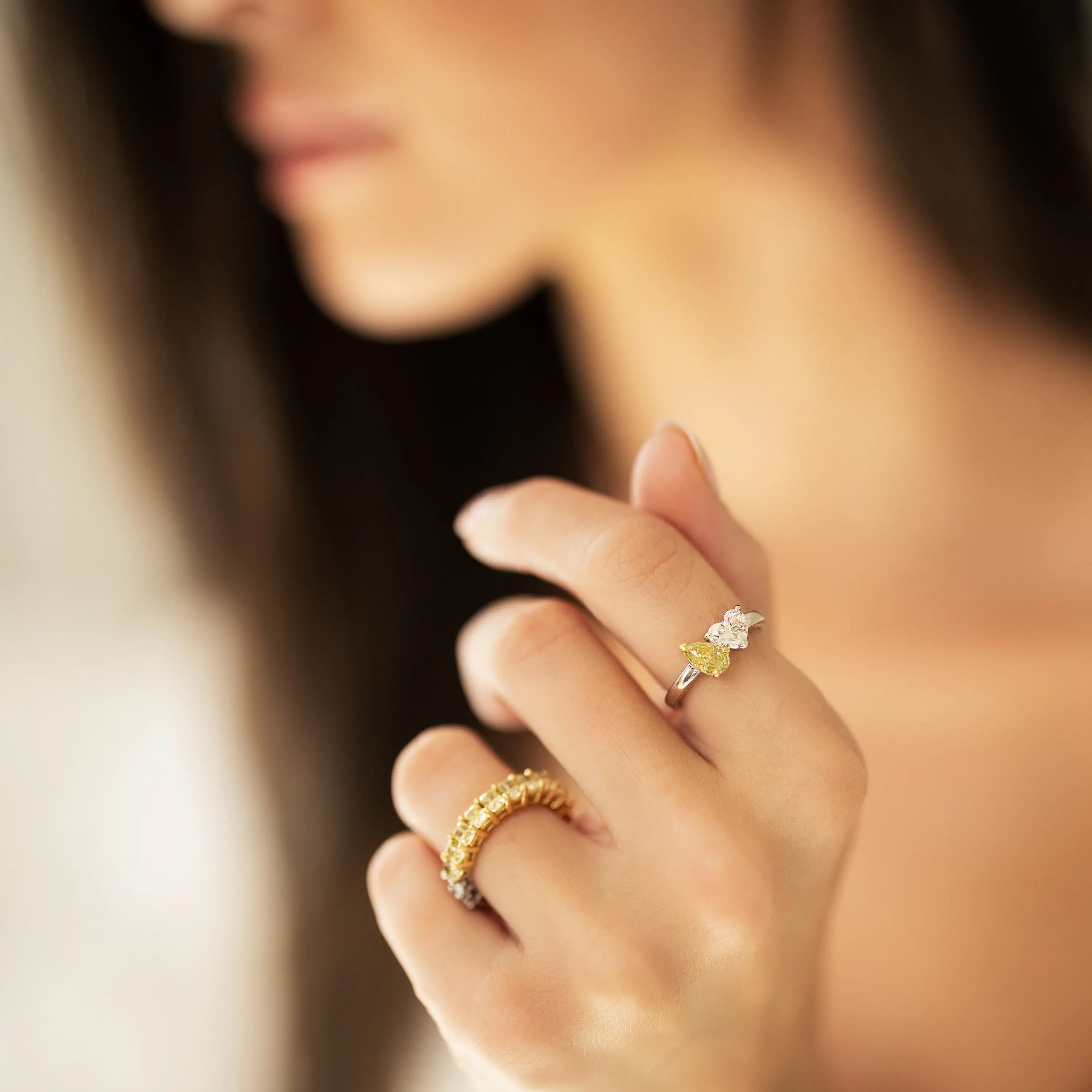 Heart and Pear Yellow and White Diamond Ring-Princess Jewelry Shop