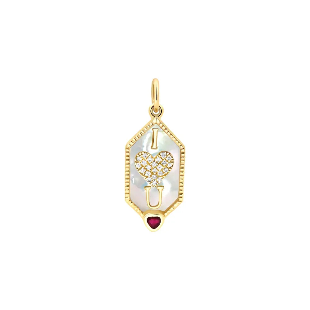   “I Love U” Diamond & Mother-of-Pearl Charm in Yellow Gold Princess Jewelry Shop