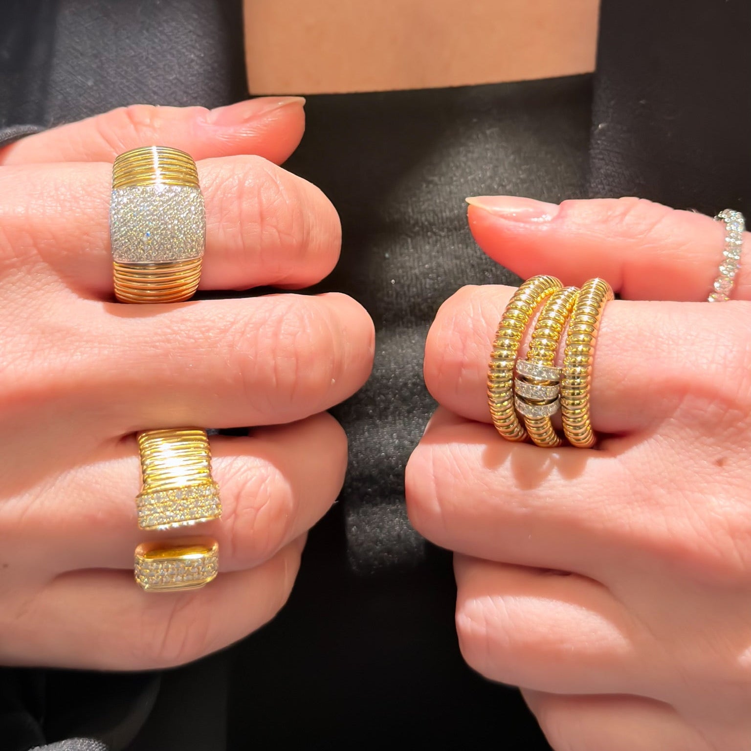 Pavé Block Flex Italian Ring in 18K Yellow Gold