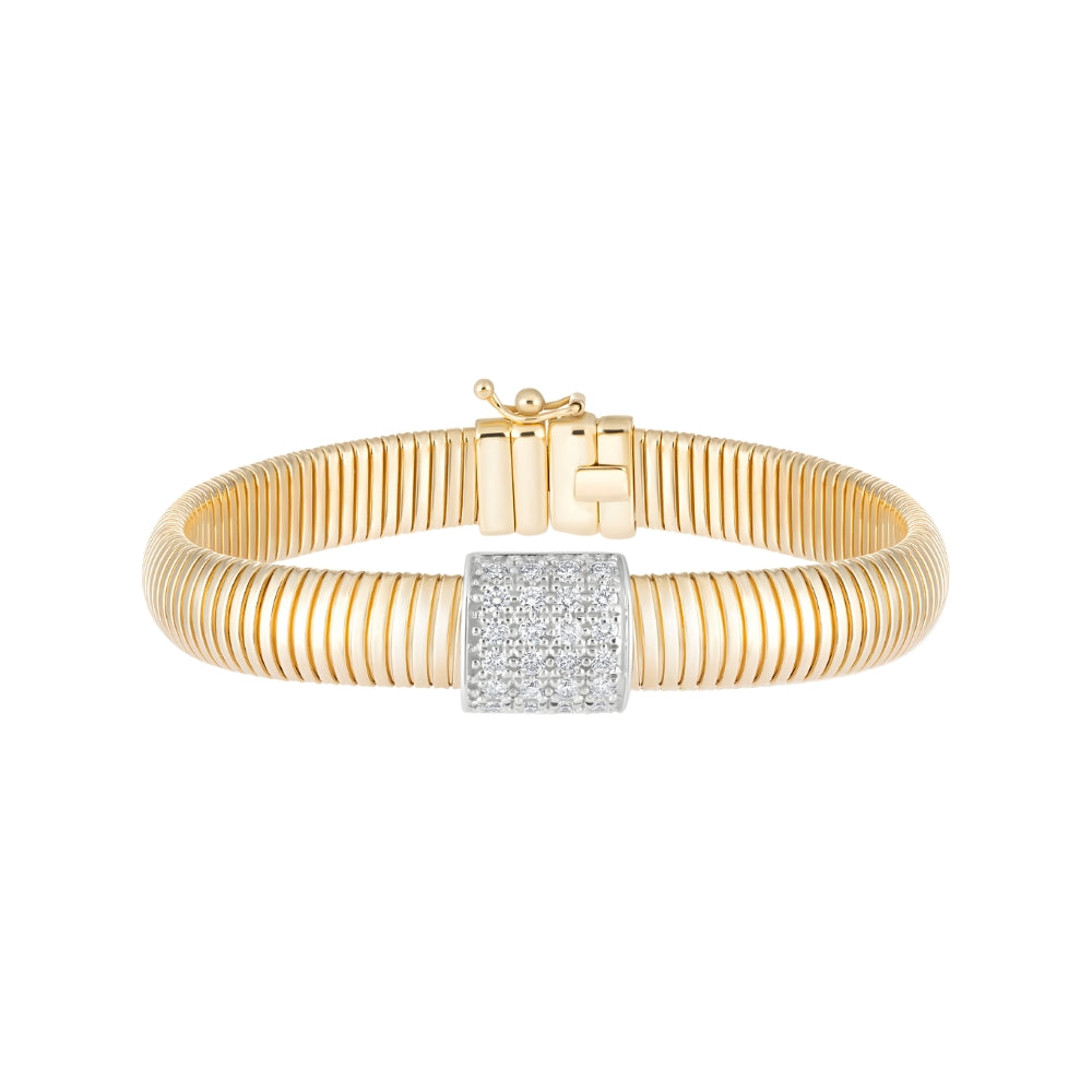 Italian Snake Flexible Diamond Bracelet in 18K Yellow Gold | JJ Jewelry Miami