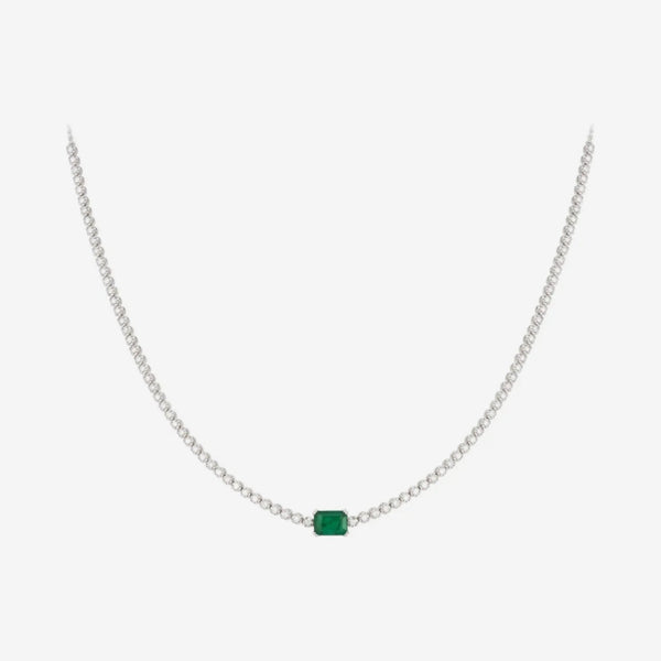 Jenny Emerald and Diamond Tennis Necklace in 18K Gold, gray background | JJ Jewelry Miami