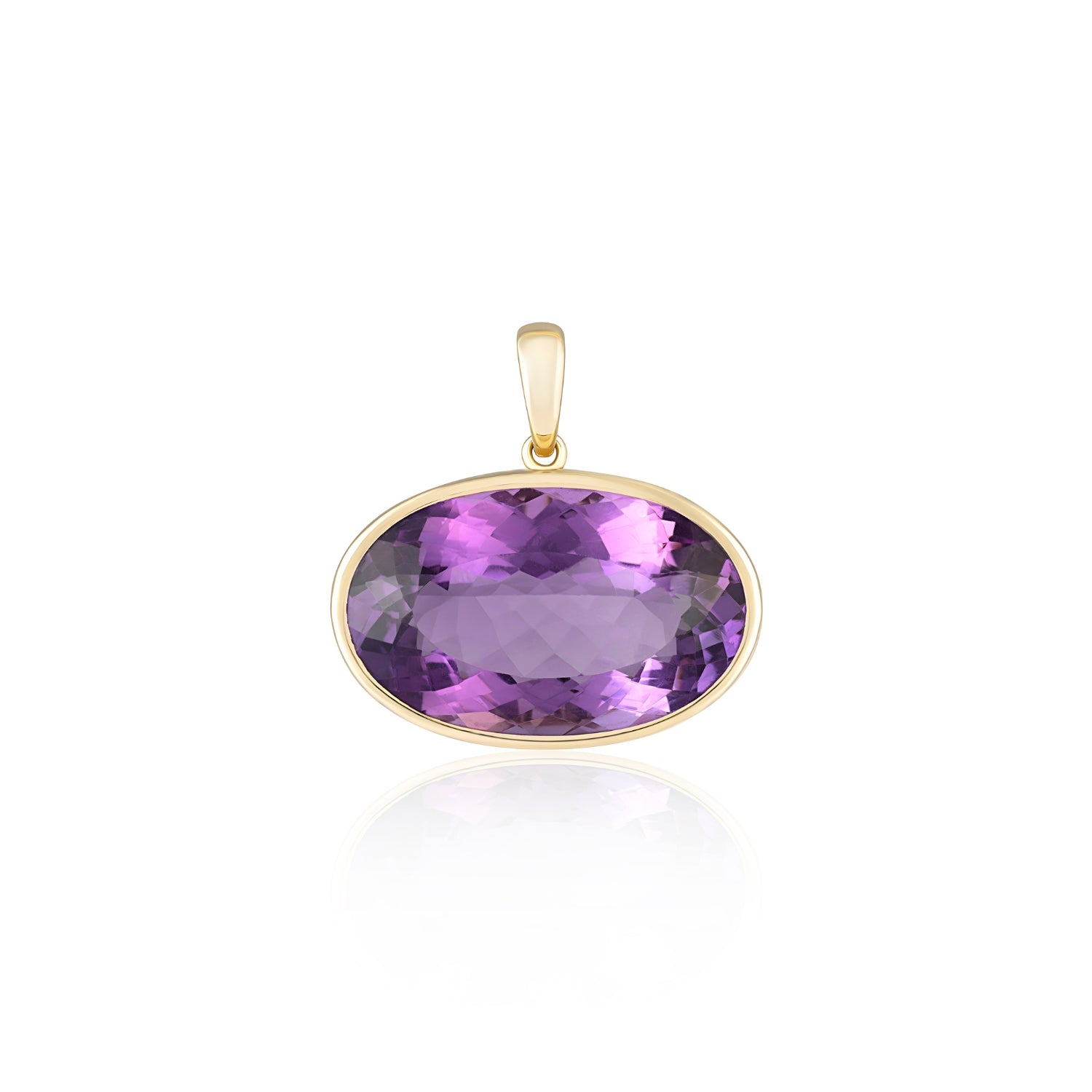 Large Oval Amethyst Pendant in 18K Yellow Gold | JJ Jewelry Miami
