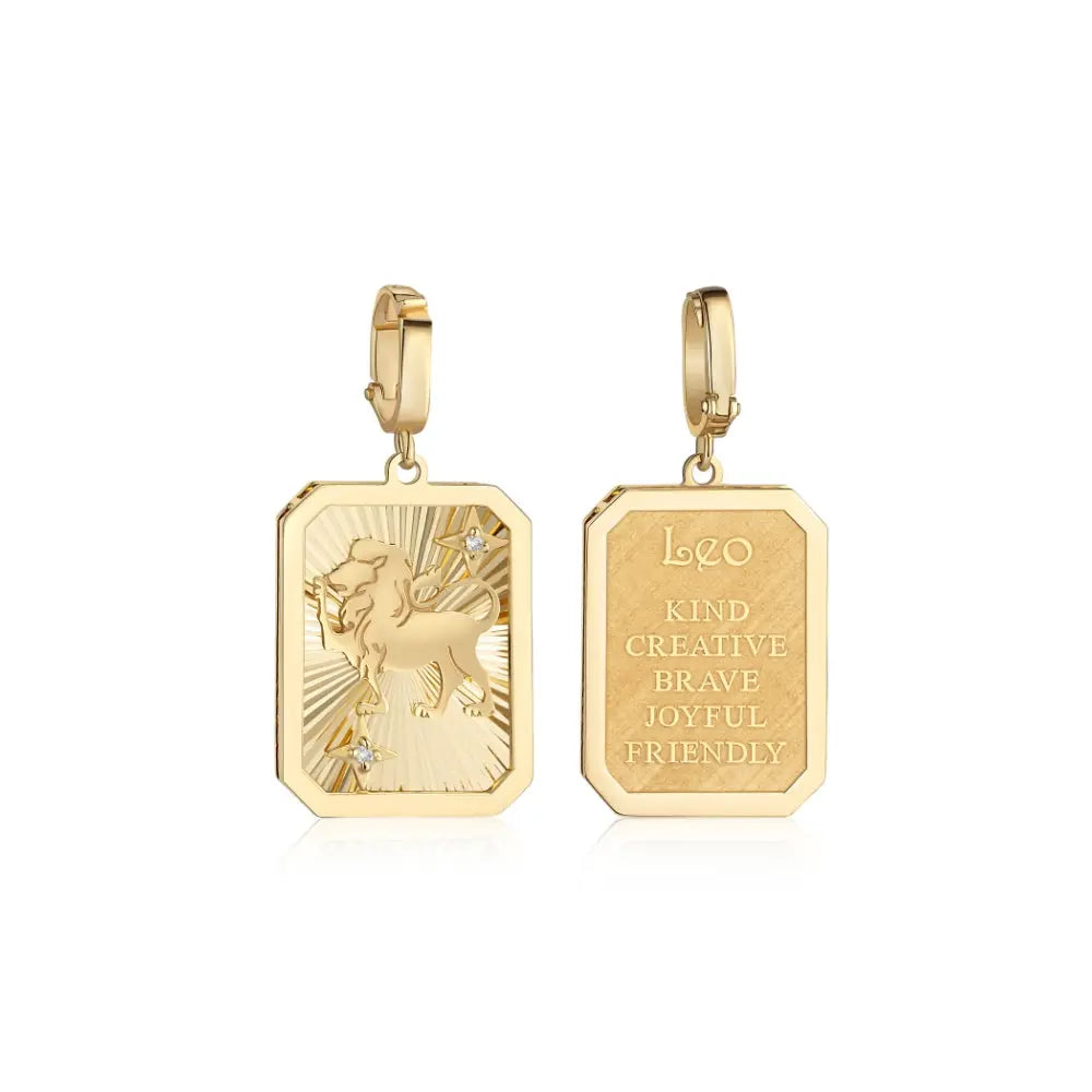 Leo Zodiac Engraved Gold and Diamond Pendant-Princess Jewelry Shop