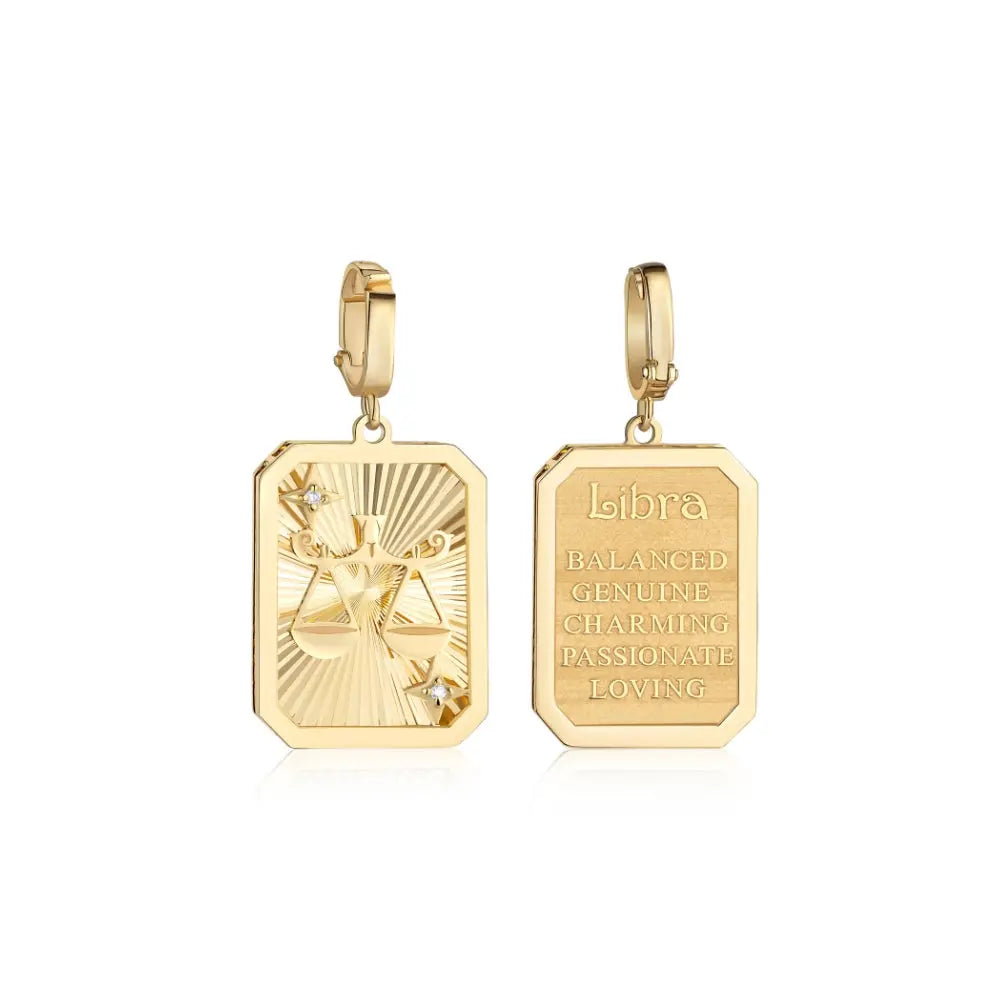 Libra Zodiac Engraved Gold and Diamond Pendant-Princess Jewelry Shop