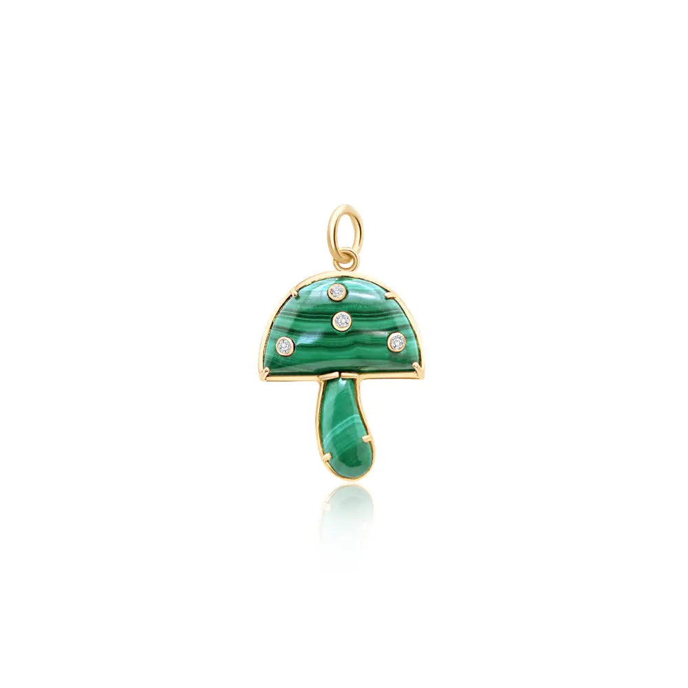 Yellow Gold Malachite Mushroom Pendant with Diamonds - Princess Jewelry Shop