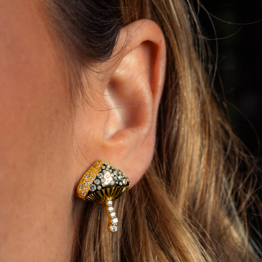 Magic Mushroom  Diamond Studs by Alessa Rocks
