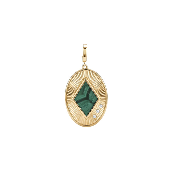 Malachite, Lapis Lazuli & Mother of Pearl Oval Pendant in 18K Yellow Gold | JJ Jewelry