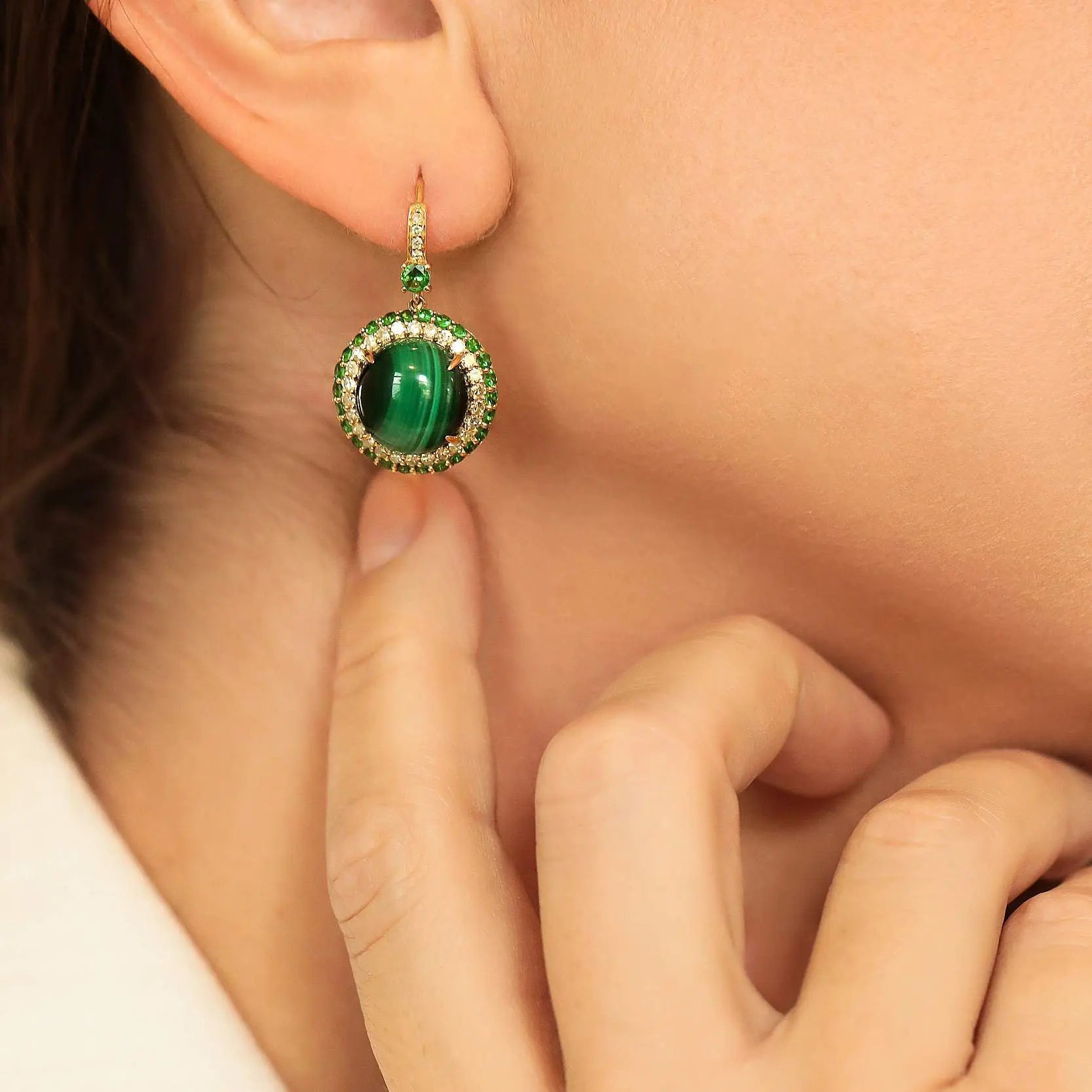 Malachite and Diamond Drop Earrings-Princess Jewelry Shop