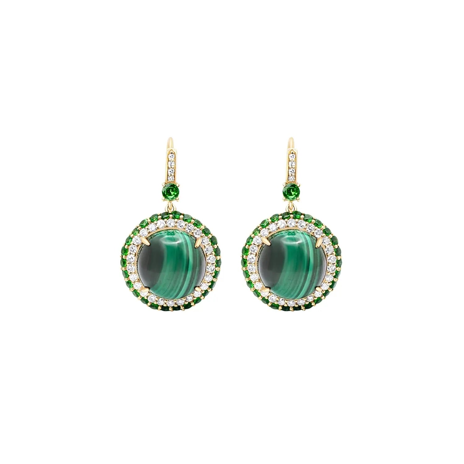 Malachite and Diamond Drop Earrings-Princess Jewelry Shop