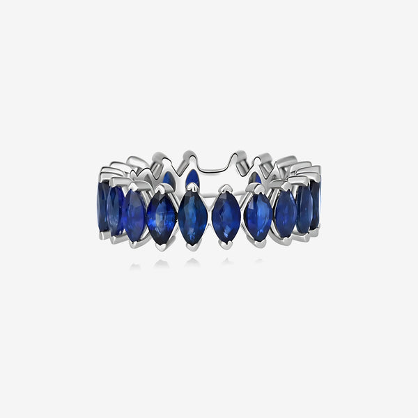 Marquise Blue Sapphire Eternity Ring in 18K White Gold | JJ Jewelry