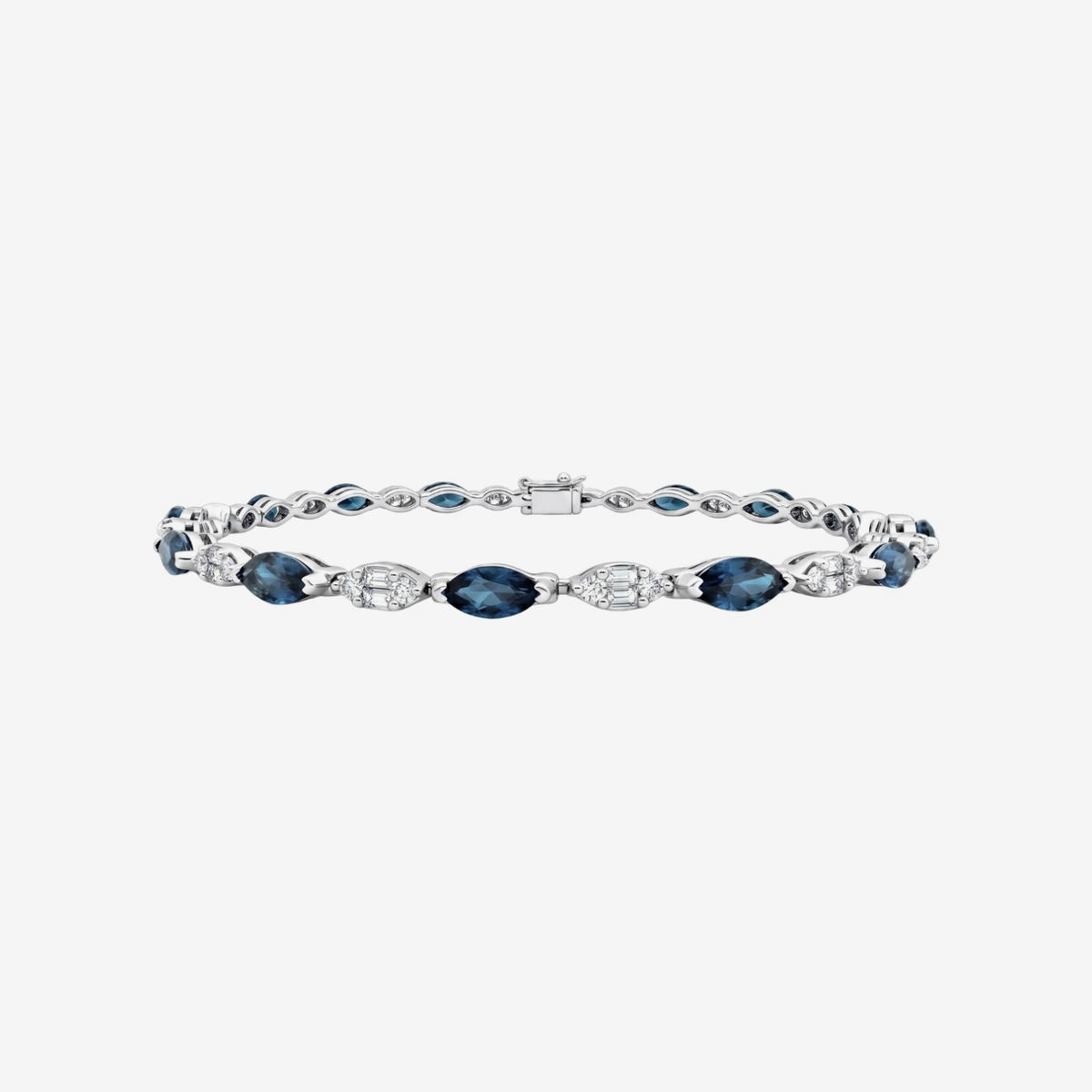 Marquise Blue Sapphire and Diamond Line Bracelet in White Gold | JJ Jewelry