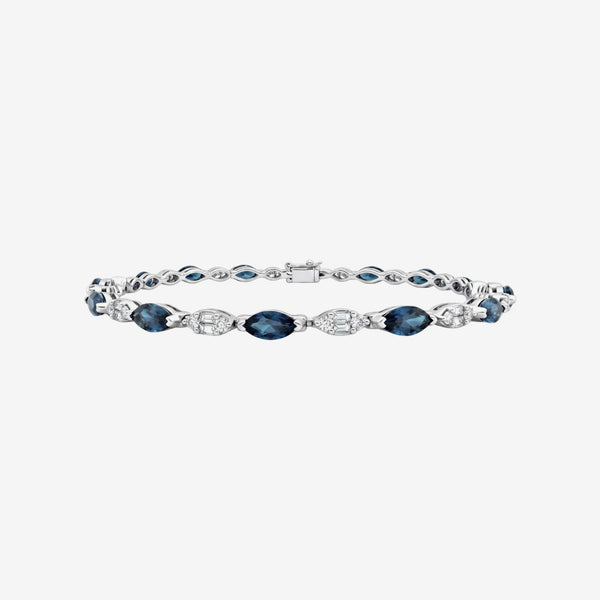 Marquise Blue Sapphire and Diamond Line Bracelet in White Gold | JJ Jewelry