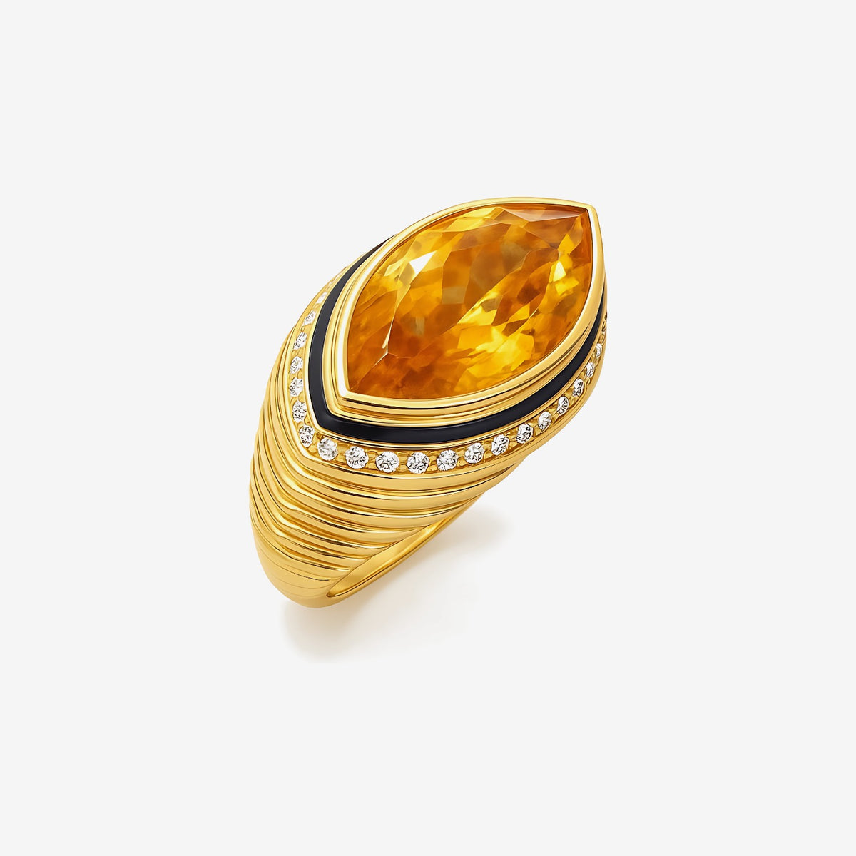 Marquise Citrine and Diamond Ring in 18K Yellow Gold | JJ Jewelry
