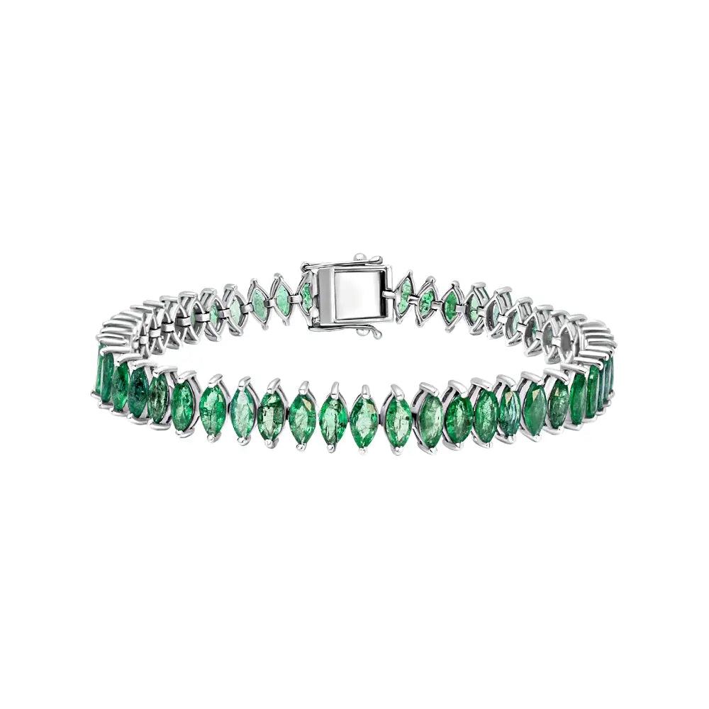 Marquise Emerald Tennis Bracelet in 14K White Gold | JJ Jewelry Miami