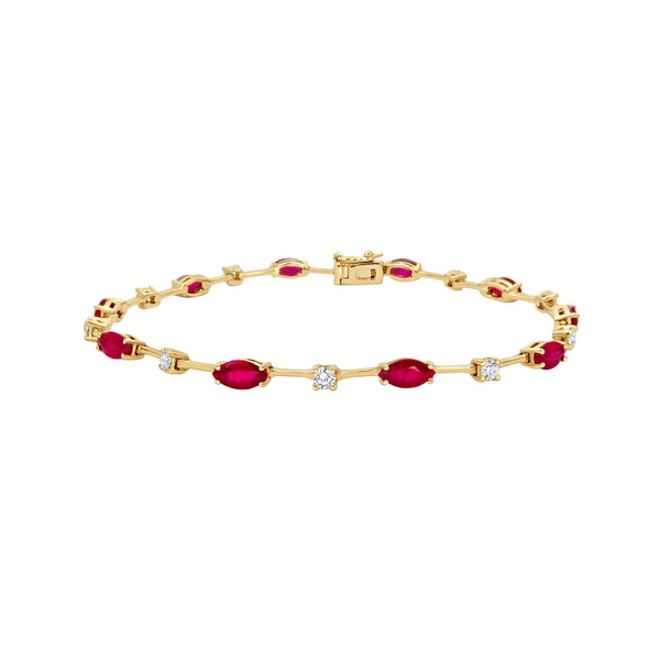 Marquise Ruby & Diamond Bracelet in 18K Yellow Gold