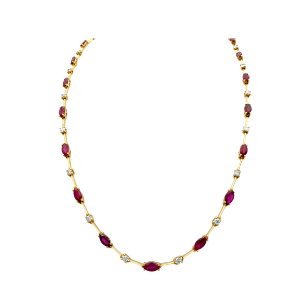 Marquise Ruby and Diamond Station Necklace in 18K Yellow Gold