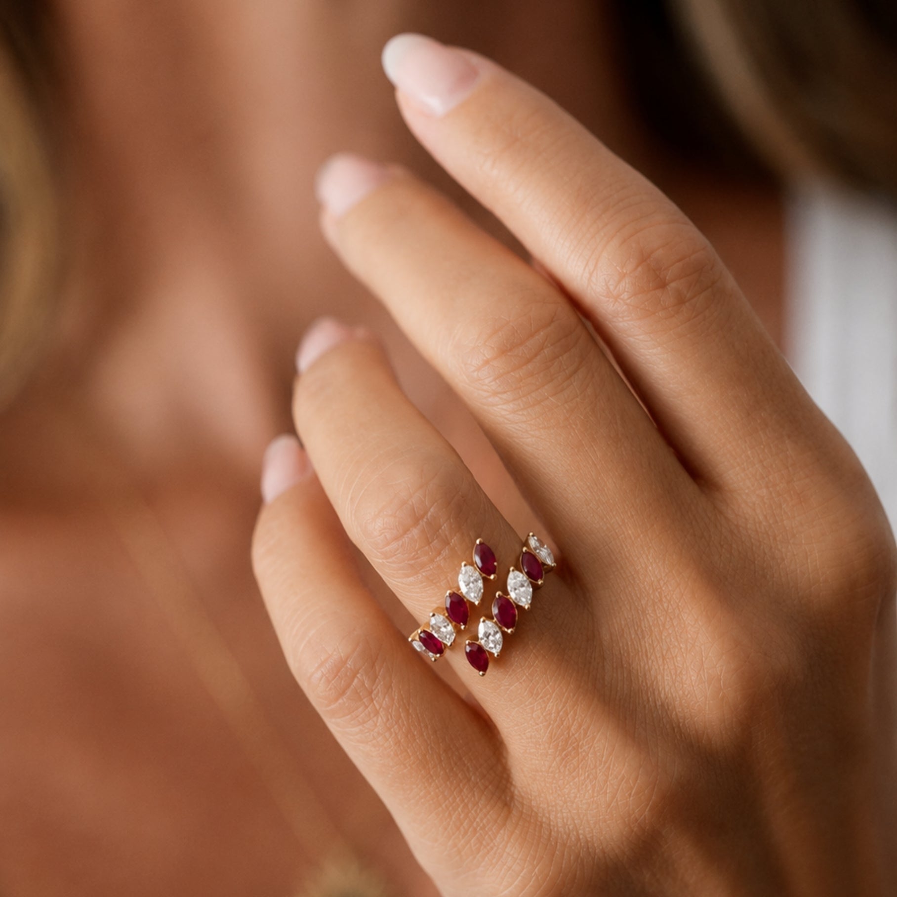 Marquise Ruby and Diamond Open Ring in 14K Yellow Gold